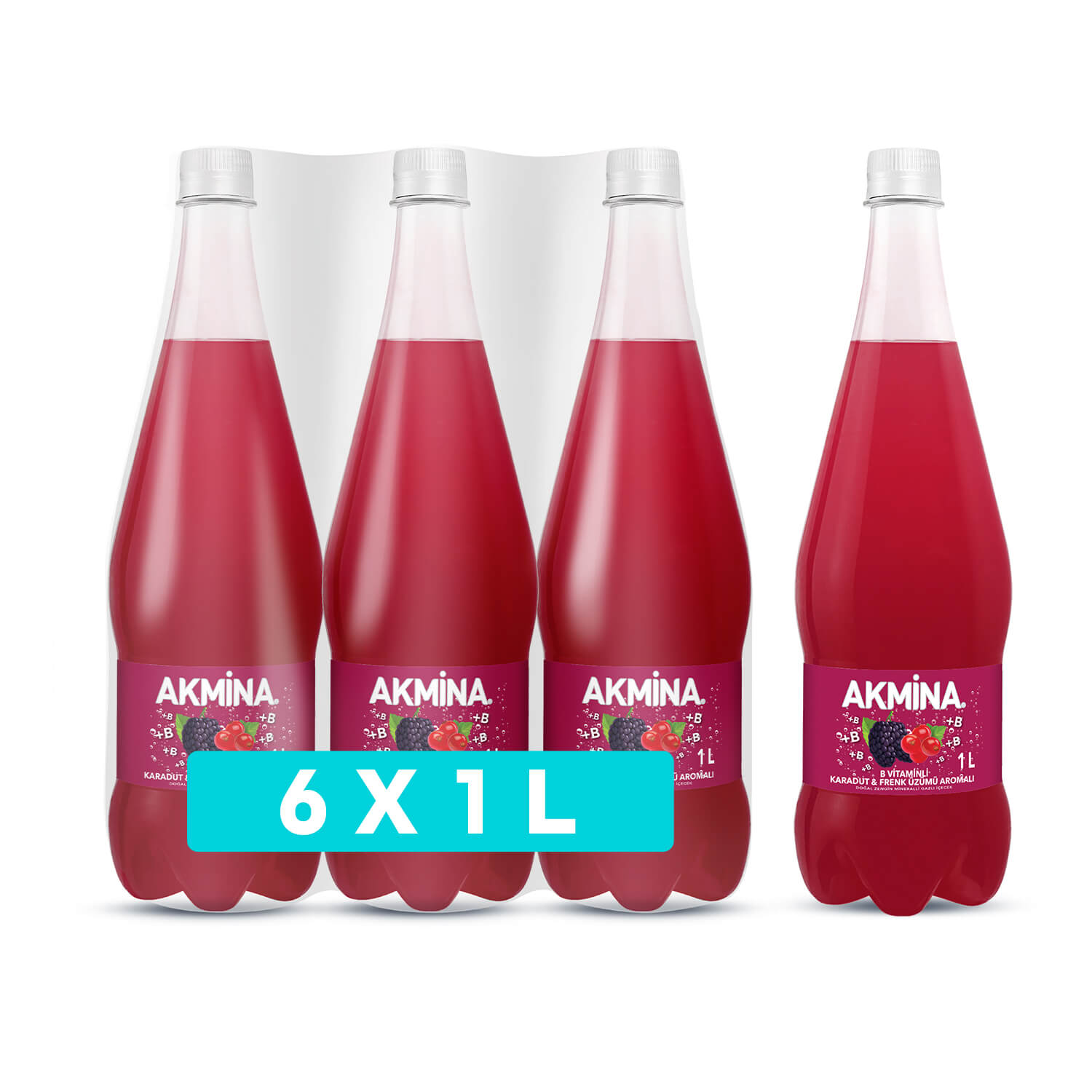 Akmina Kırmızı Meyve Aromalı Maden Suyu 1L × 6 - Görsel 1