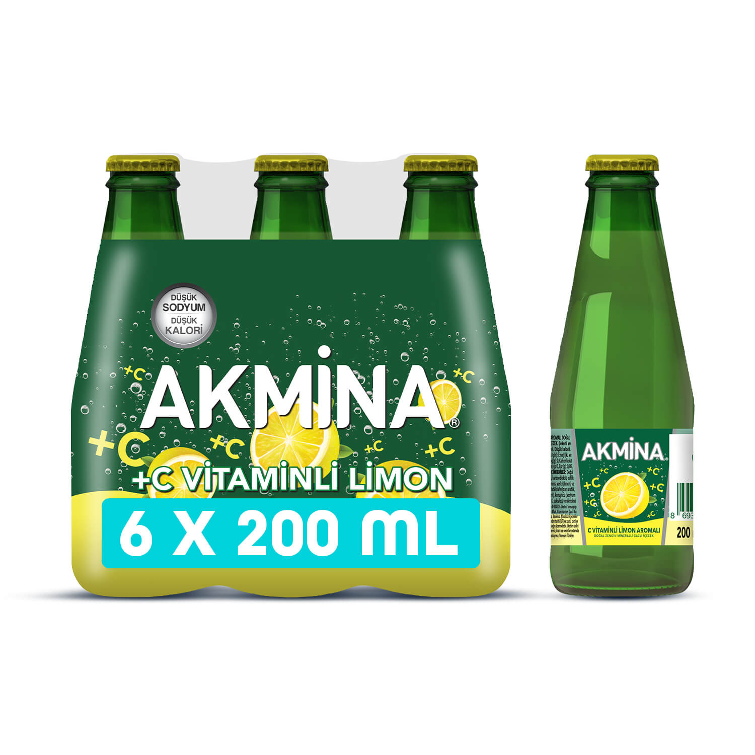 Akmina C Vitaminli Limon Aromalı Maden Suyu 200ml × 6 - Görsel 1