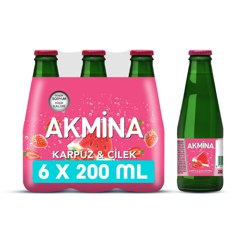 Akmina Karpuz Çilek Aromalı Maden Suyu 200ml × 6