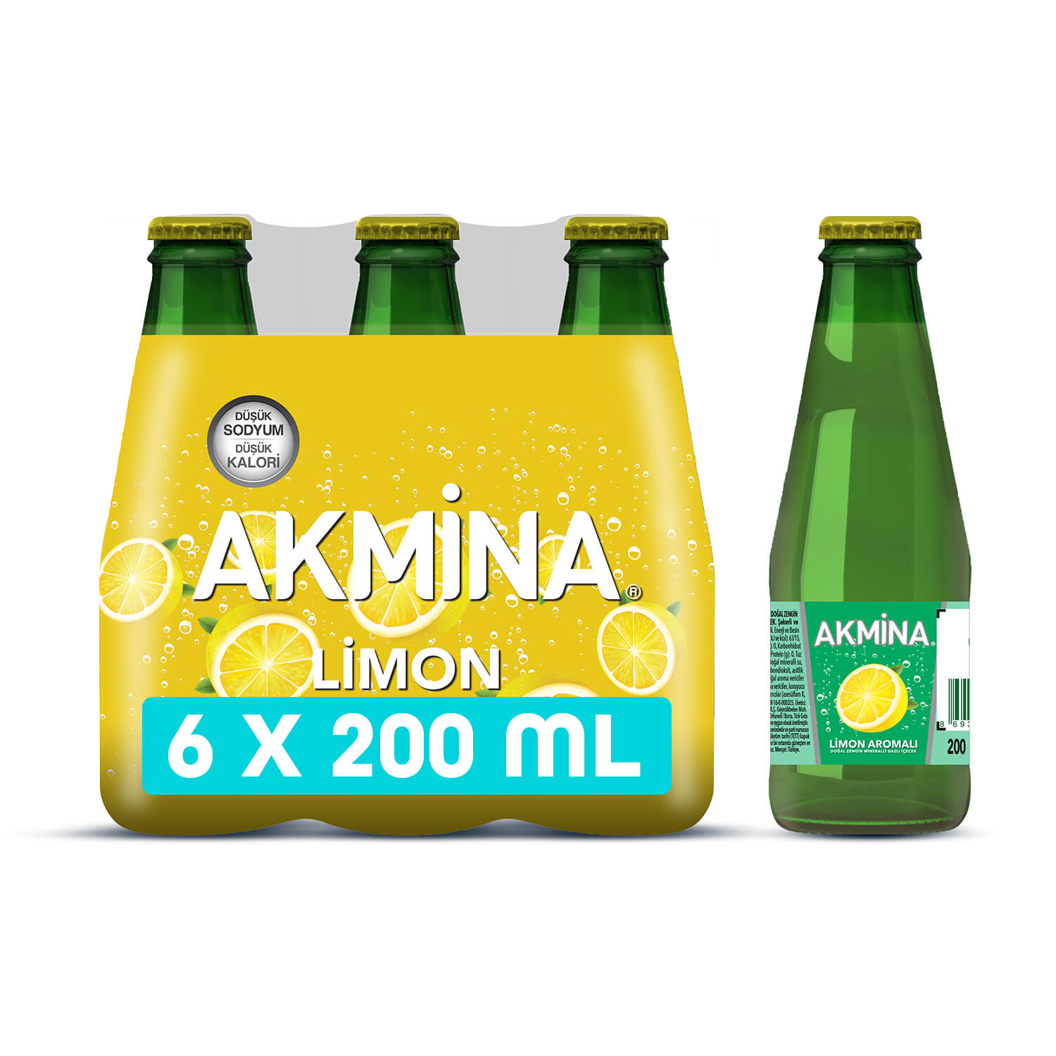 Akmina Limon Aromalı Maden Suyu 200ml × 12 - Görsel 1