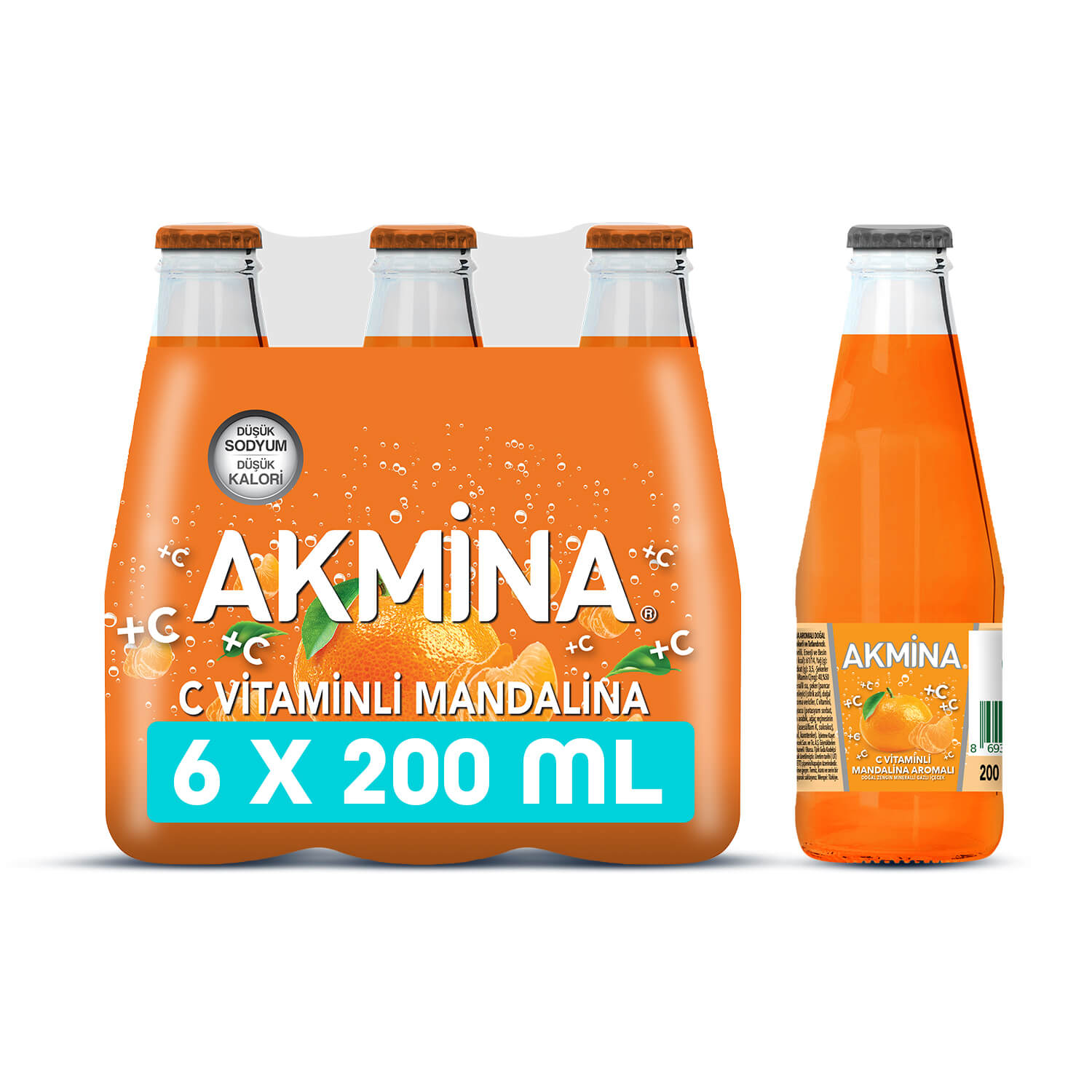 Akmina Mandalina Aromalı Maden Suyu 200ml × 6 - Görsel 1