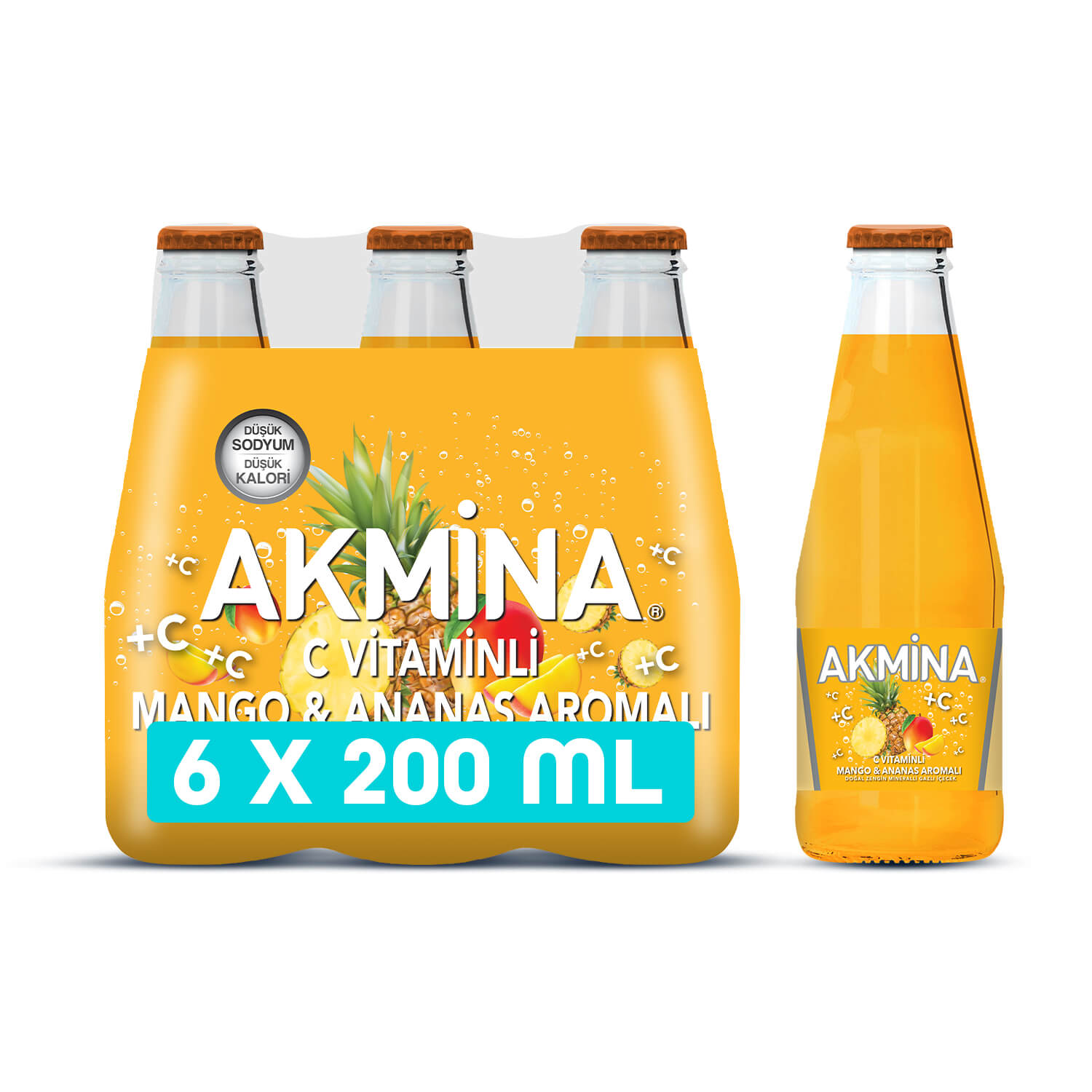 Akmina Mango Ananas Aromalı Maden Suyu 200ml × 6 - Görsel 1