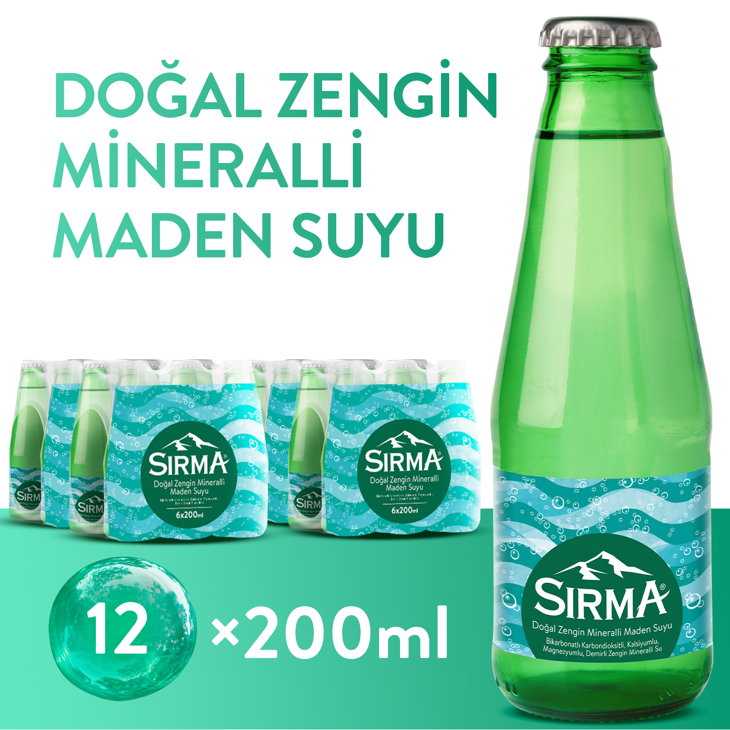 Sırma Doğal Zengin Mineralli Maden Suyu 200ml × 12 - Görsel 1